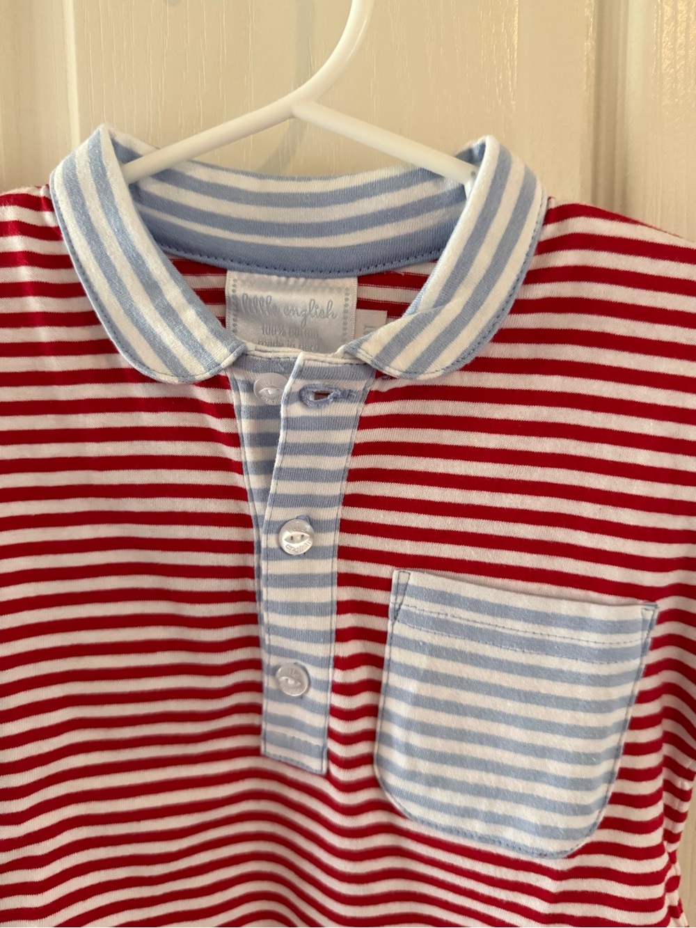 Little English Boys 4t Red & Light Blue Striped Polo EUC